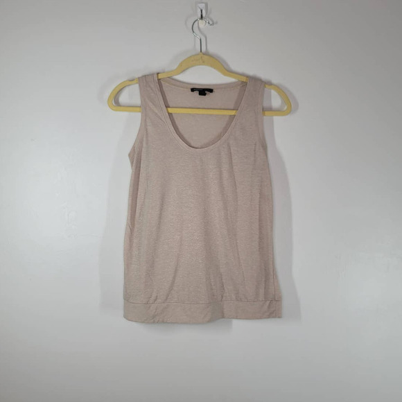 Mango Casual Tank Top Size XS Scoop Neck Sleeveless Pullover Banded Hem Tan Gold - Picture 1 of 3